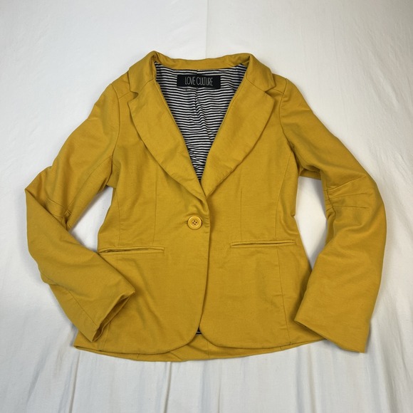 Love Culture Jackets & Blazers - Love Culture Womens Mustard Yellow Striped Lining Single Button Blazer Size M